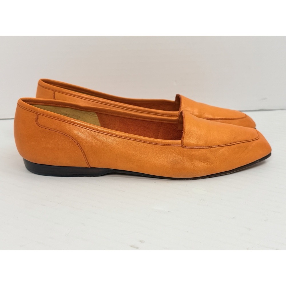 Vintage Enzo Angiolini Orange Leather Loafers Flats Women's 7.5N Square Toe